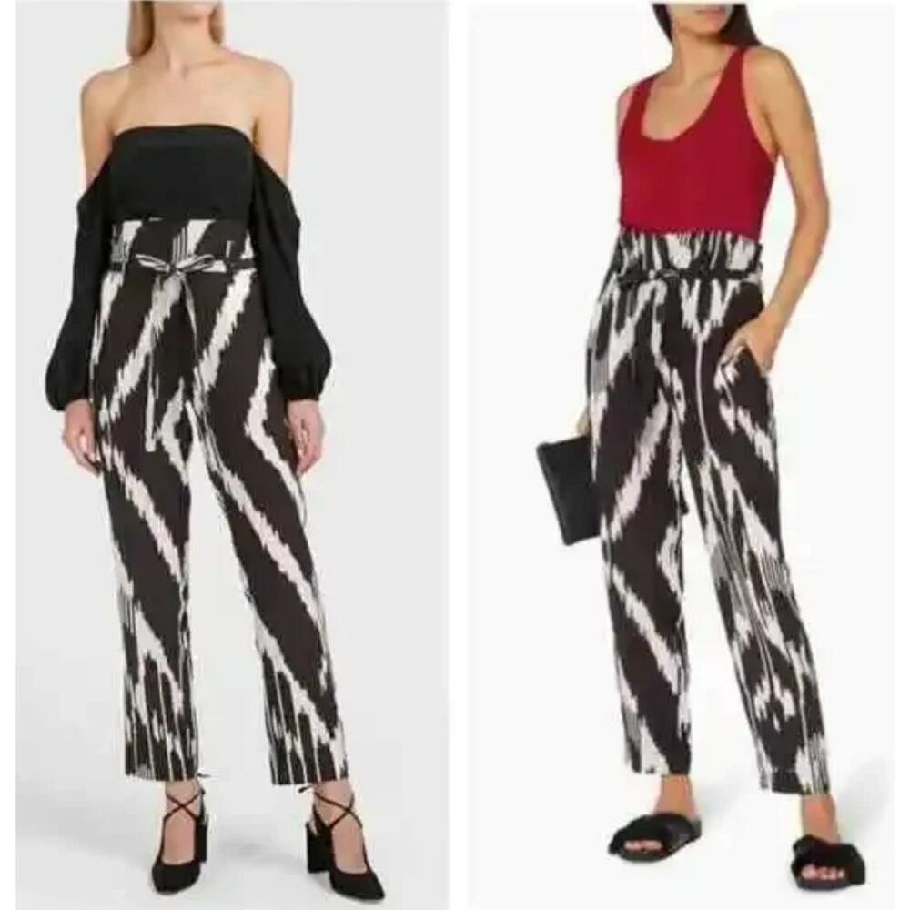 Theory Gunilla Ikat Black and White Paperbag Waist Pants Size 6